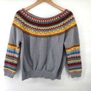 Hand Knit Sweater Women M/L Fair Isle Icelandic Nordic Colorful Ski Cozy Acrylic